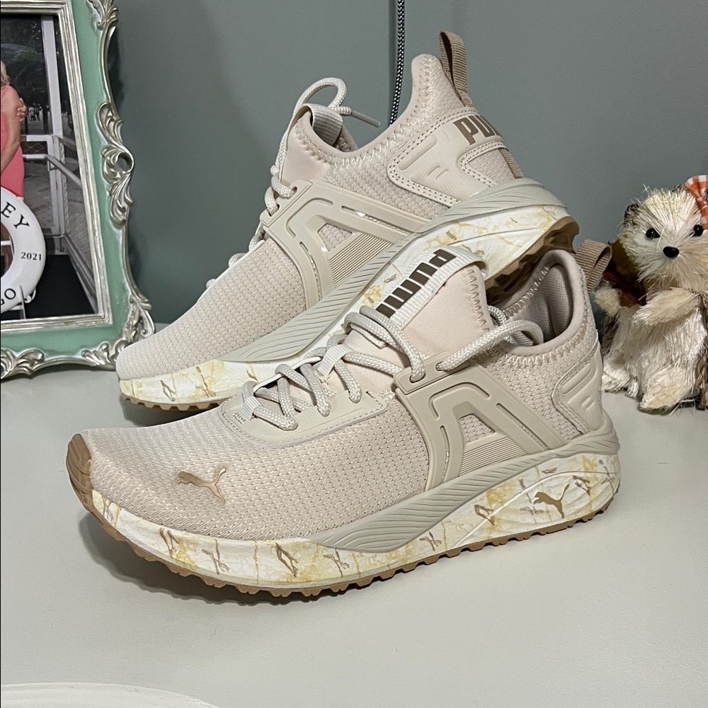 Puma Women's Cream Marble-Accent Knit Sneakers